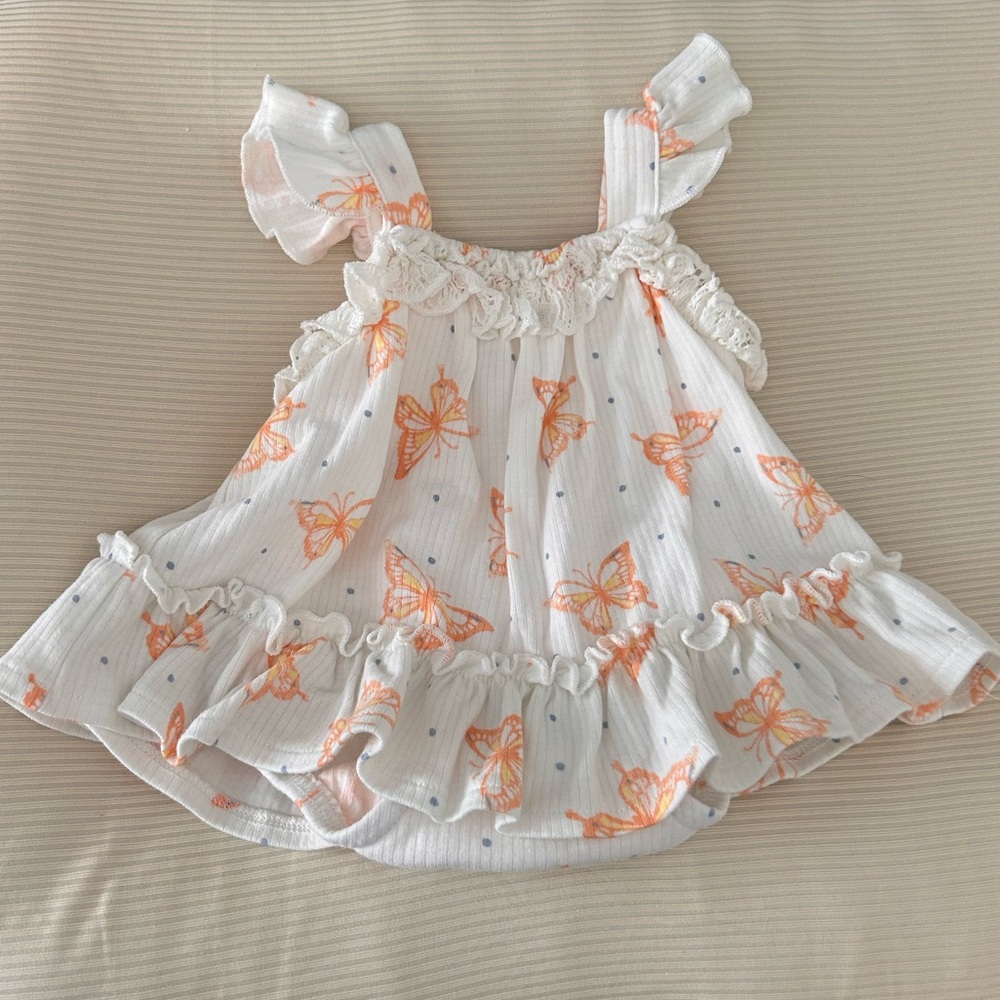 Rachel Zoe White Infant Dress with Orange Butterfly Accents